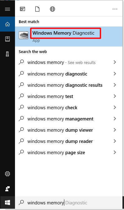 open the Windows Memory Diagnostic program from the search box
