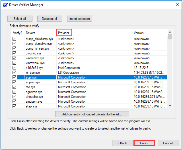 choose the target drivers and execute the operation