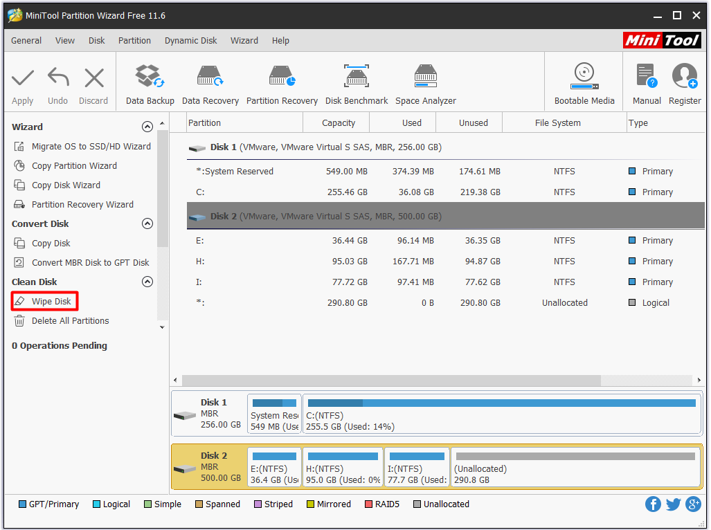 click on the Wipe Disk feature