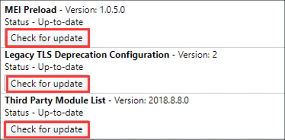 click the Check for update button to update one component