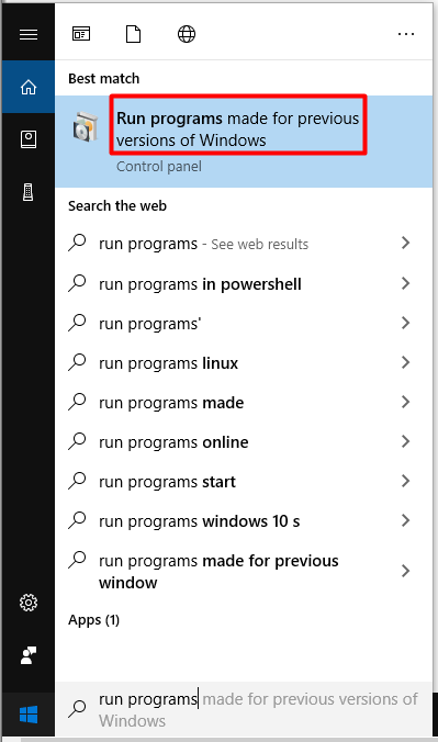 open Run programs made for previous version of Windows