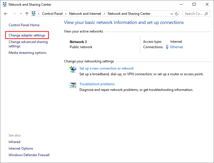 change adapter settings