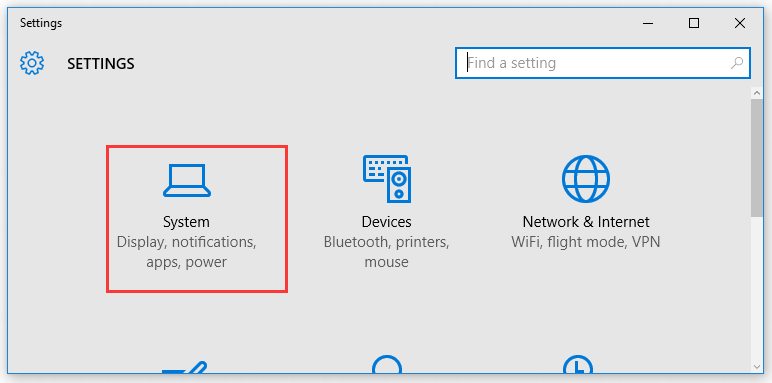 press the System option from the Settings window