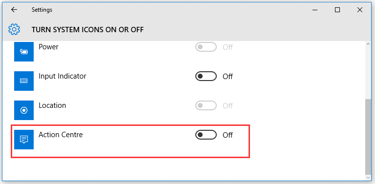  turn off Action Center Windows 10