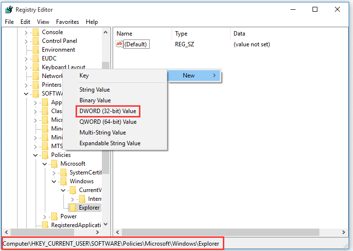 create a new key inside the Explorer key