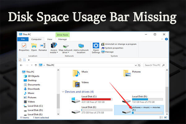 disk space usage bar missing thumbnail