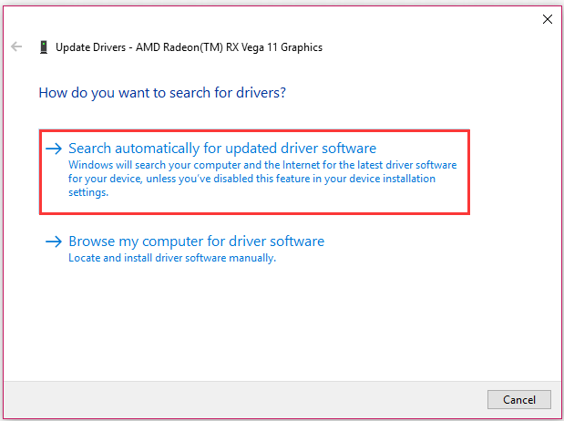 Search automatically for updated driver software