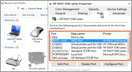 check if your printer uses a WSD port