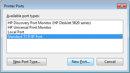 select Standard TCP/IP Port