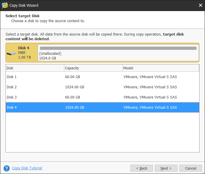 select the target disk