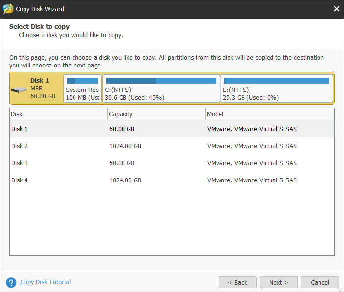 select the source disk