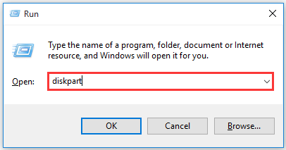 type diskpart in the Run window