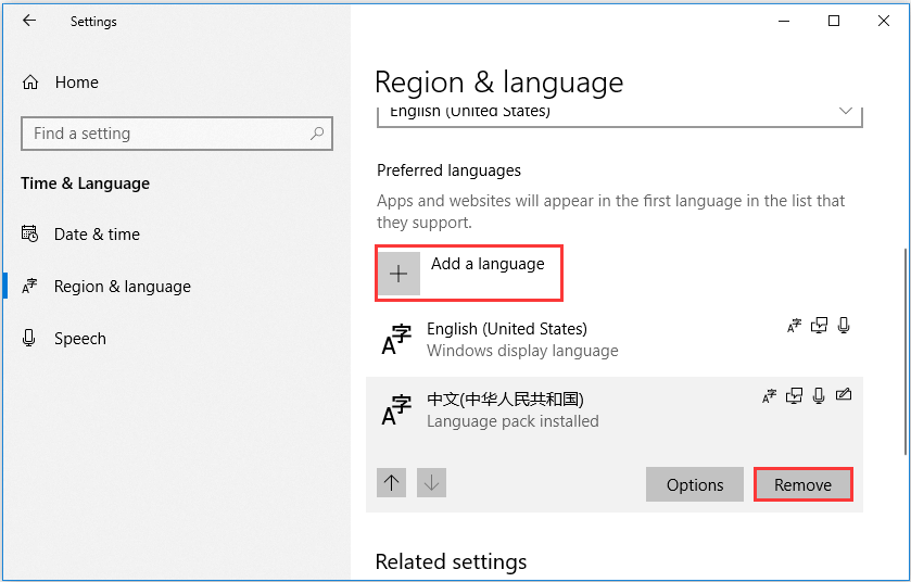 remove additional installed languages