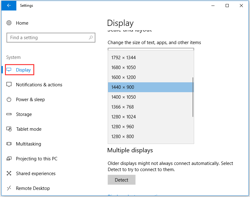 choose a screen resolution