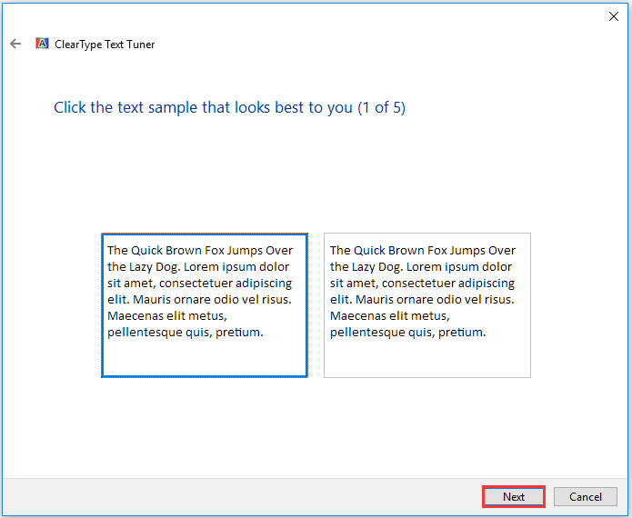 choose the text sample based on your need and click next