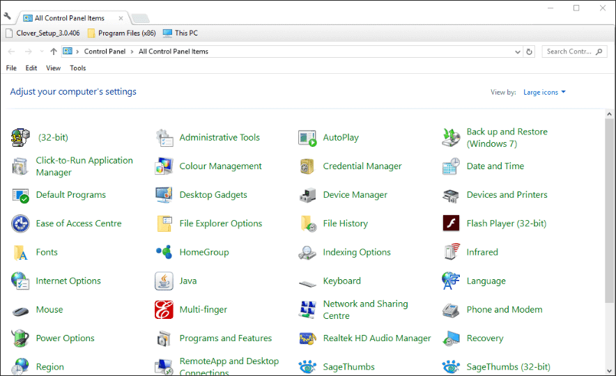 locate Java on the Control Panel window