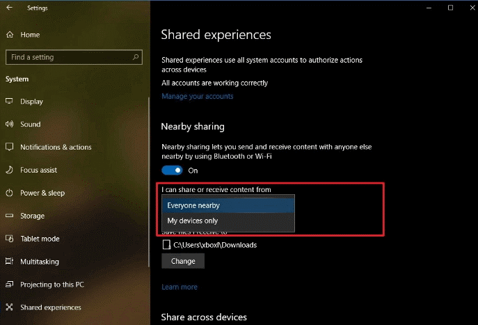 transfer data using Nearby sharing feature