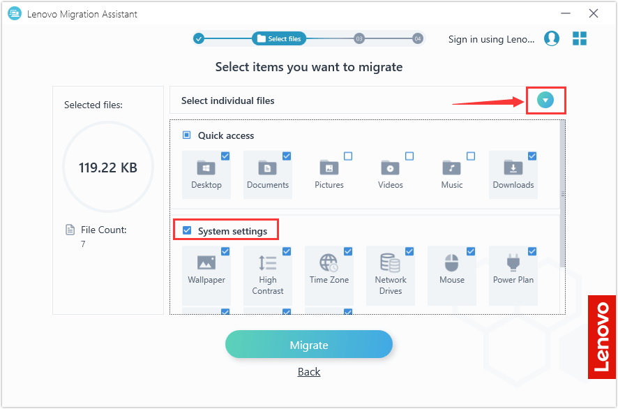 choose items to migrate