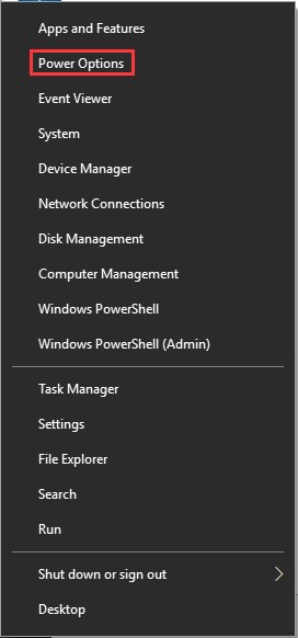 click on power options