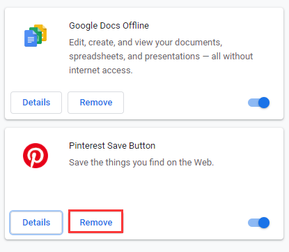 choose an extensions to remove in Chrome