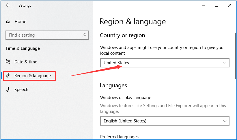select country or region