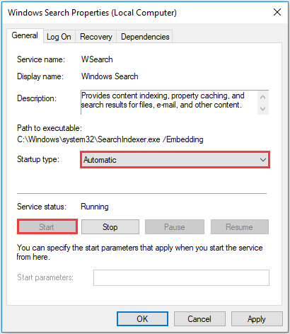 restart Windows Search service
