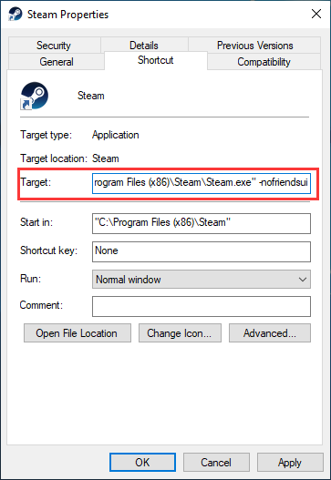  Add nofriendsui on the Target window