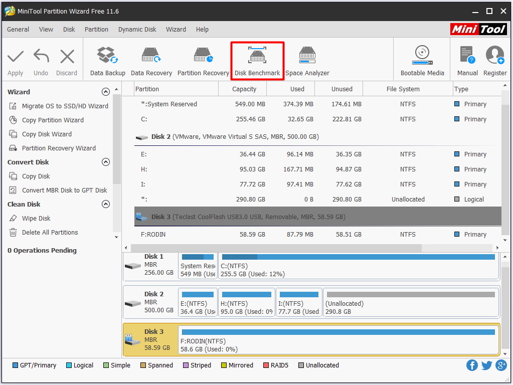 click on the disk benchmark option