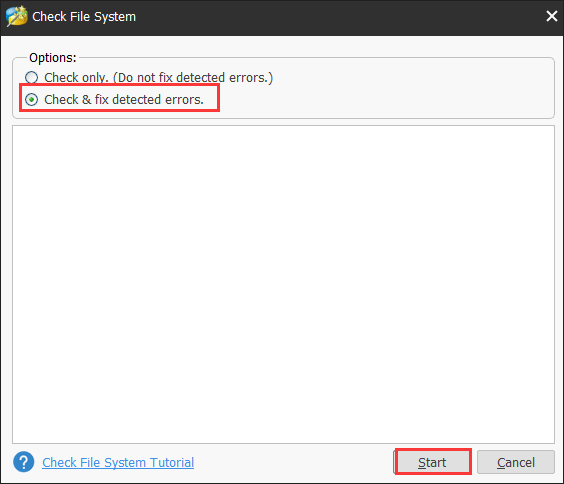 select Check & fix detected errors and click the Start button