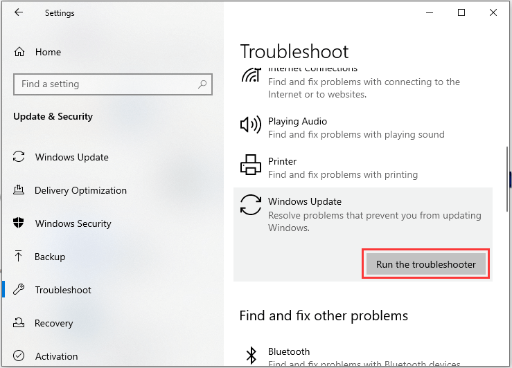 run Windows update troubleshooter
