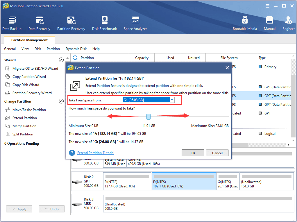 choose a partition and determine the size
