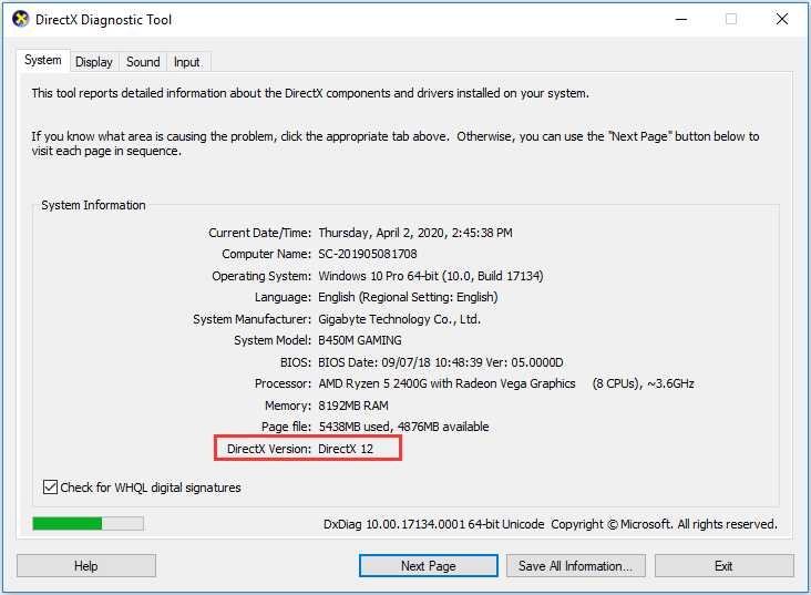 check DirectX Version