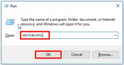 open the Service window from run utility