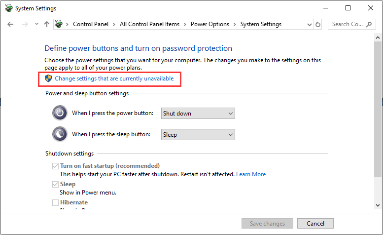 change settings that are currently unavailable