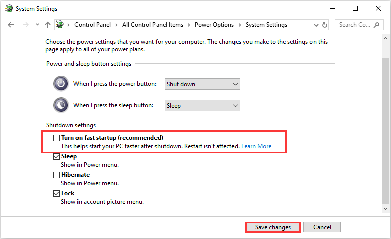 turn off fast startup