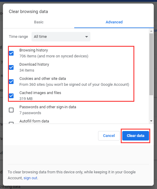 check options and click Clear data