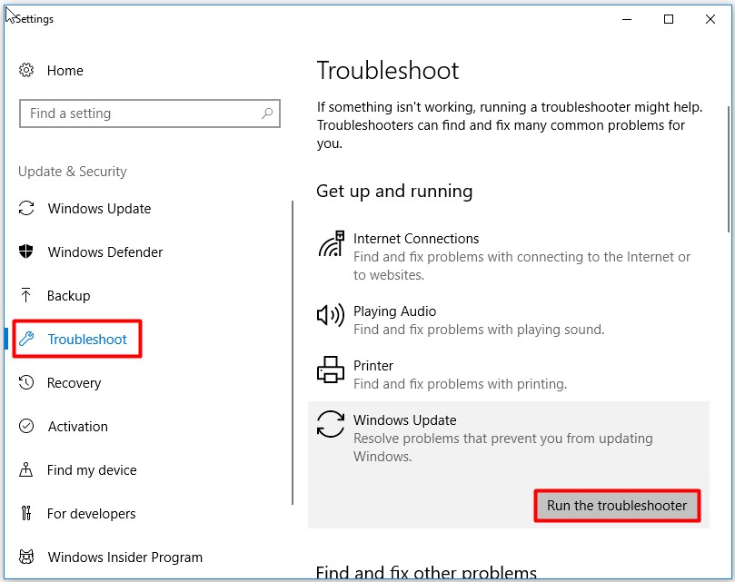 click on run the troubleshooter