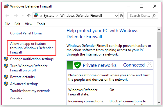 Allow an app or feature through Windows Firewall 