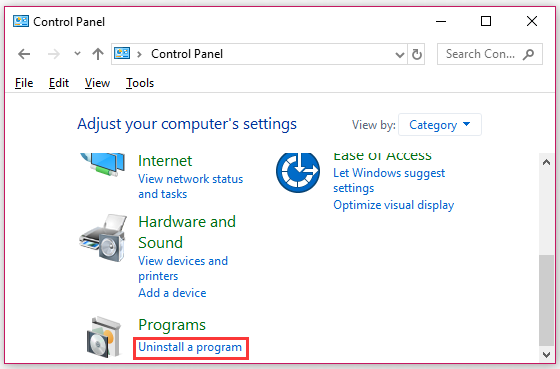 click on Uninstall a program