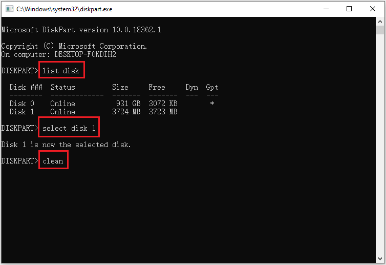 execute commands to wipe SD card