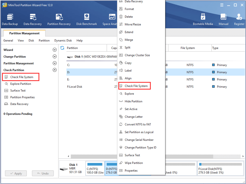 choose Check File System feature