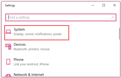 click on the System section