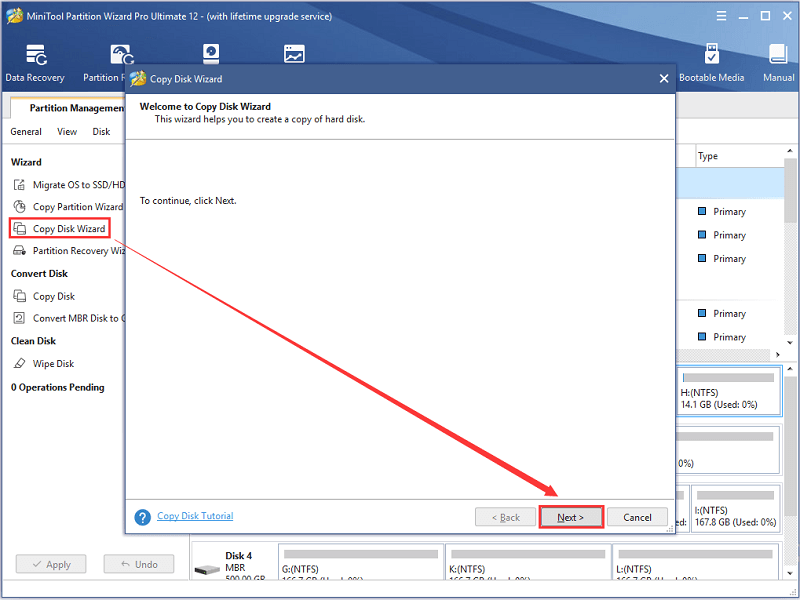 activate Copy Disk wizard