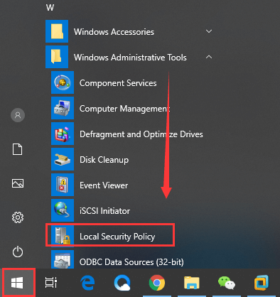 open Local Security Policy from Start menu