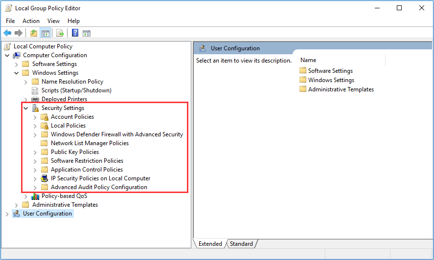 access Local Security Policy via Local Group Policy Editor