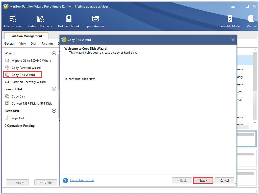select the source disk