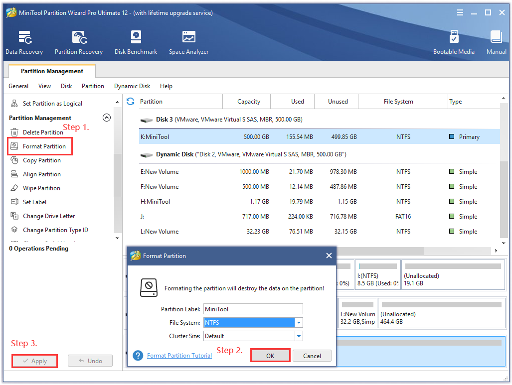 format USB drive using MiniTool Partition Wizard