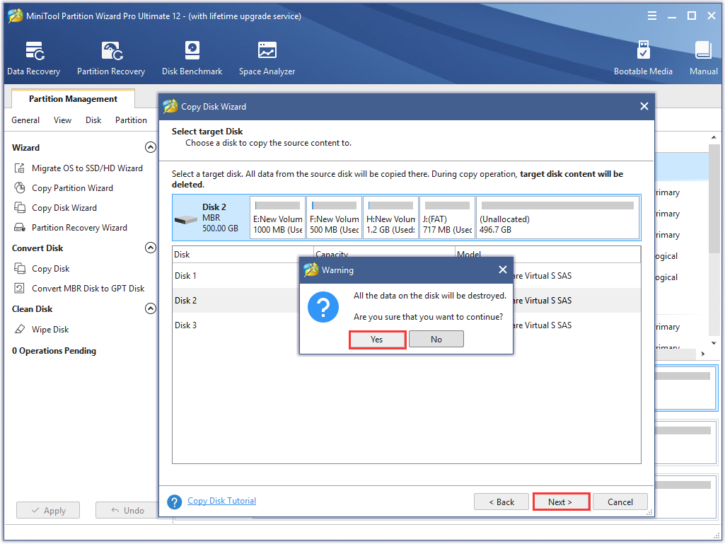 select the target disk