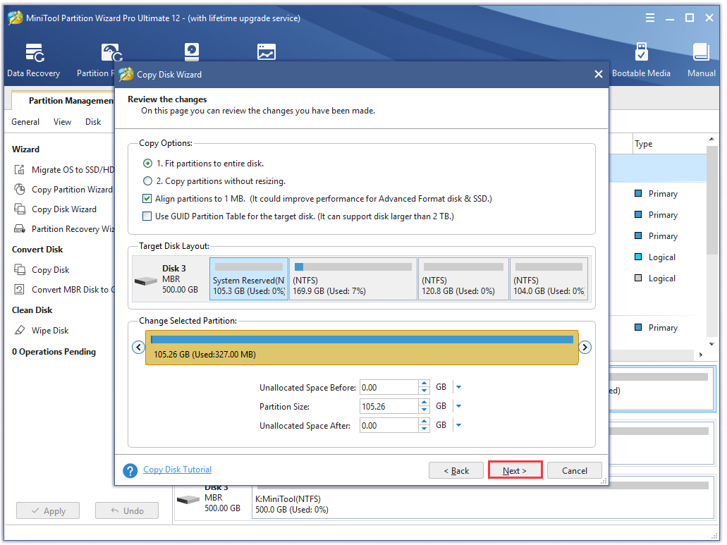 select a copy method and click Next