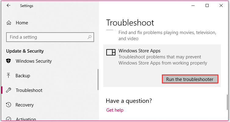 run Windows store apps troubleshooter